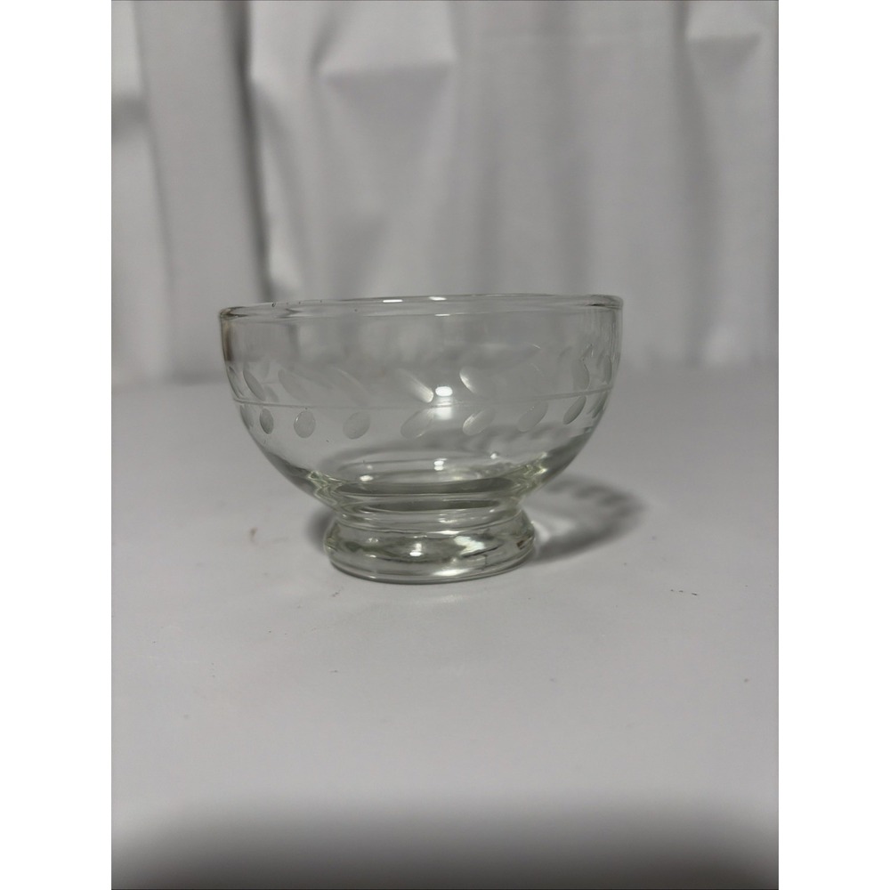 Anchor Hocking Etched Bowl Laurel Footed Dessert Custard Ice Cream Pudding Vtg